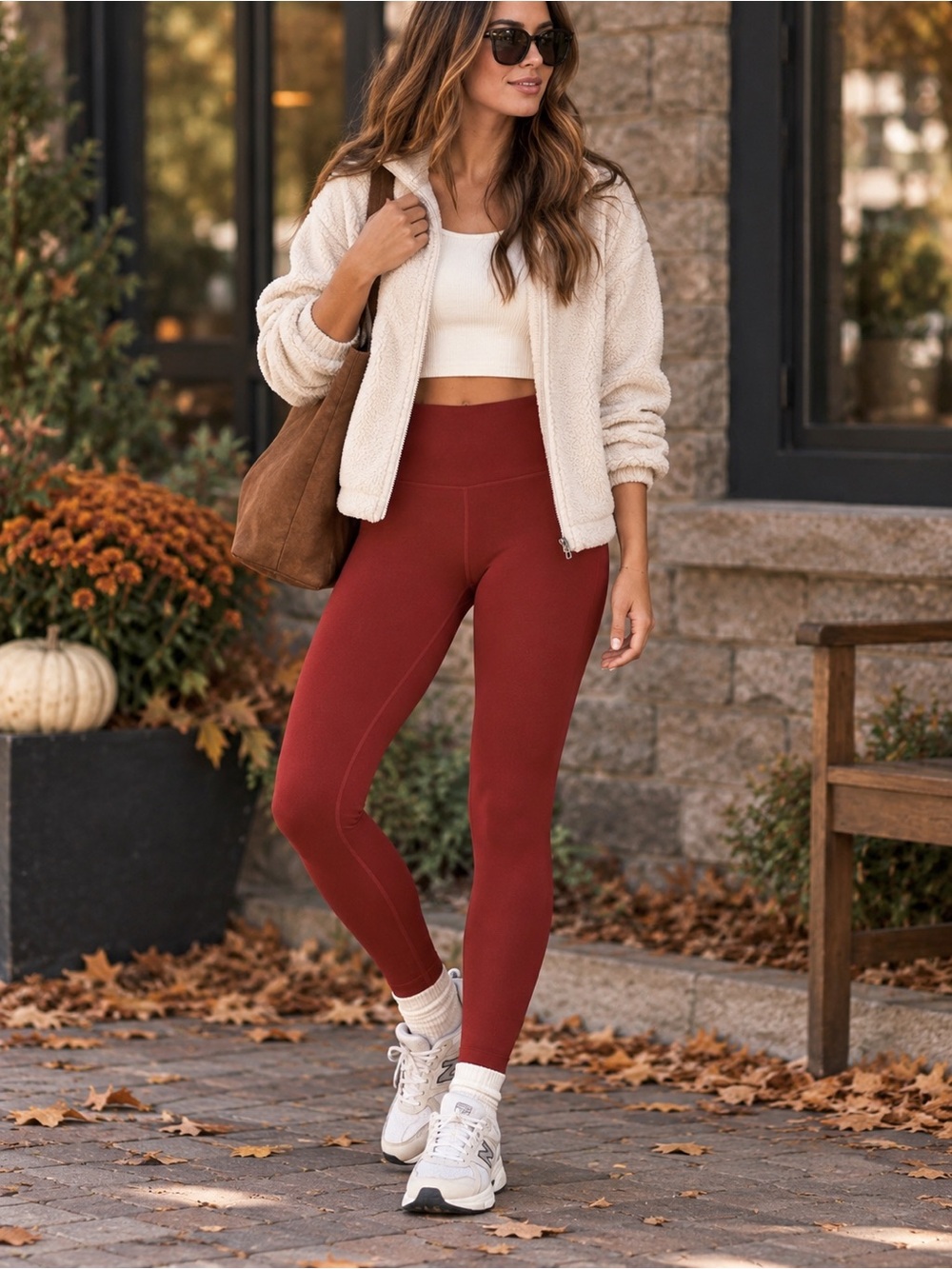 Fabletics SculptKnit High-Waisted Custom Length Leggings in Umbra Red, size